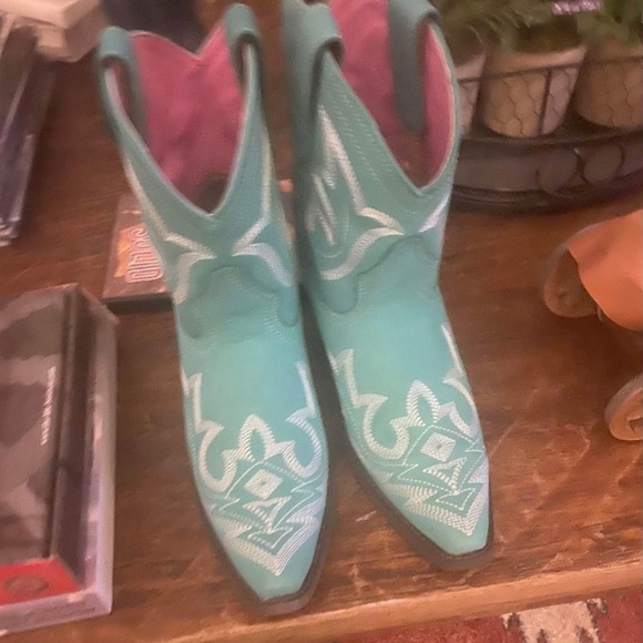These boots are like new.  Worn one time.  Turquoise color. - Picture 1 of 4